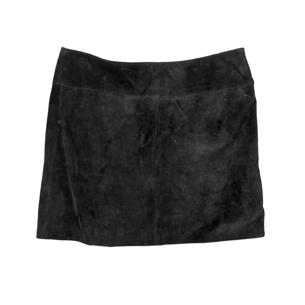 DE.CODED Womens Indie Grunge Goth 100% Suede Leather Mini Skirt M Black Zip Up